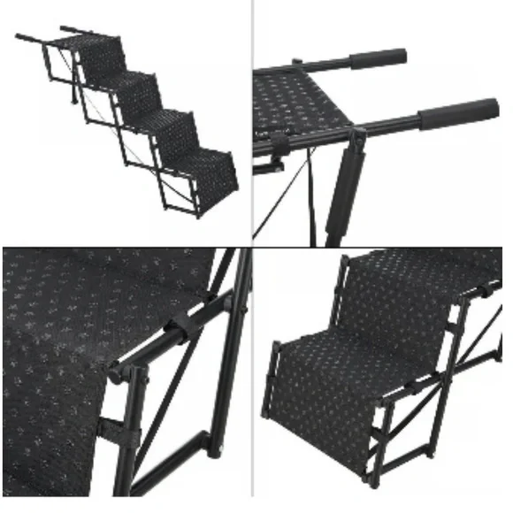 Collapsible Pet Stairs 4 Step Dog Ramp Portable Lightweight Black - Snaggle Paw - Picture 2 of 9